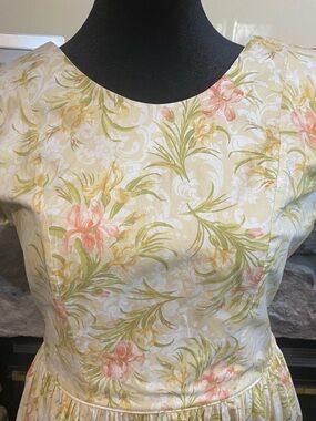 Laura Ashley Cream Floral Midi Dress with Pink & Green Accents